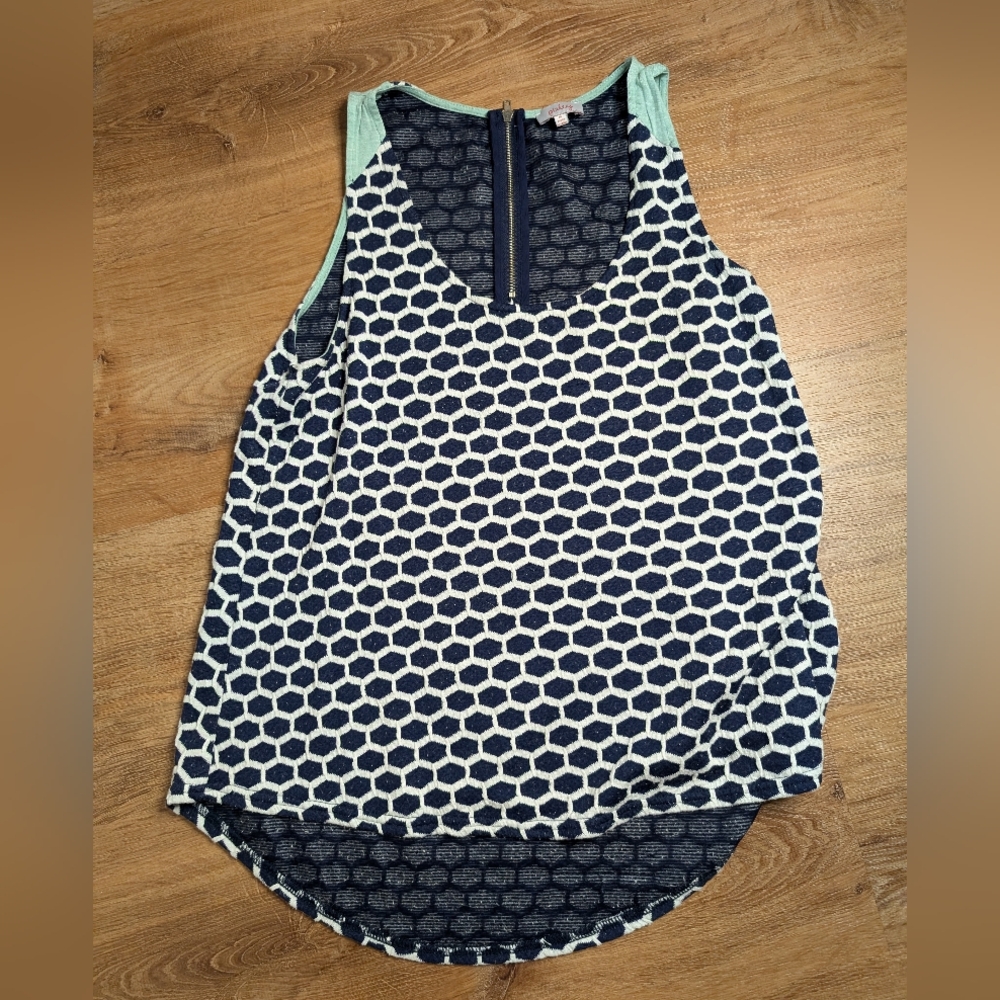 Pixley Navy & White Honeycomb Patterned Sleeveless Tank Top